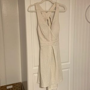 White, Gold Glitter, Open Back Short Homecoming Dress (size 11)